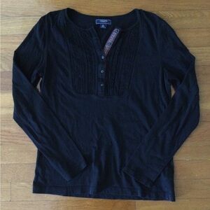 CHAPS DENIM black 3/4 button, long sleeve top, size M